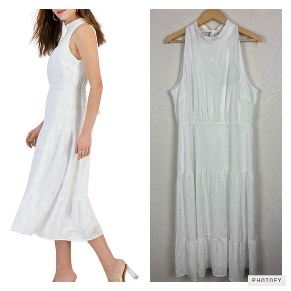 NEW‎ Sam Edleman High Neck Tie Back Women’s Dress Sz 14 White Cottagecore Beach - Picture 1 of 12